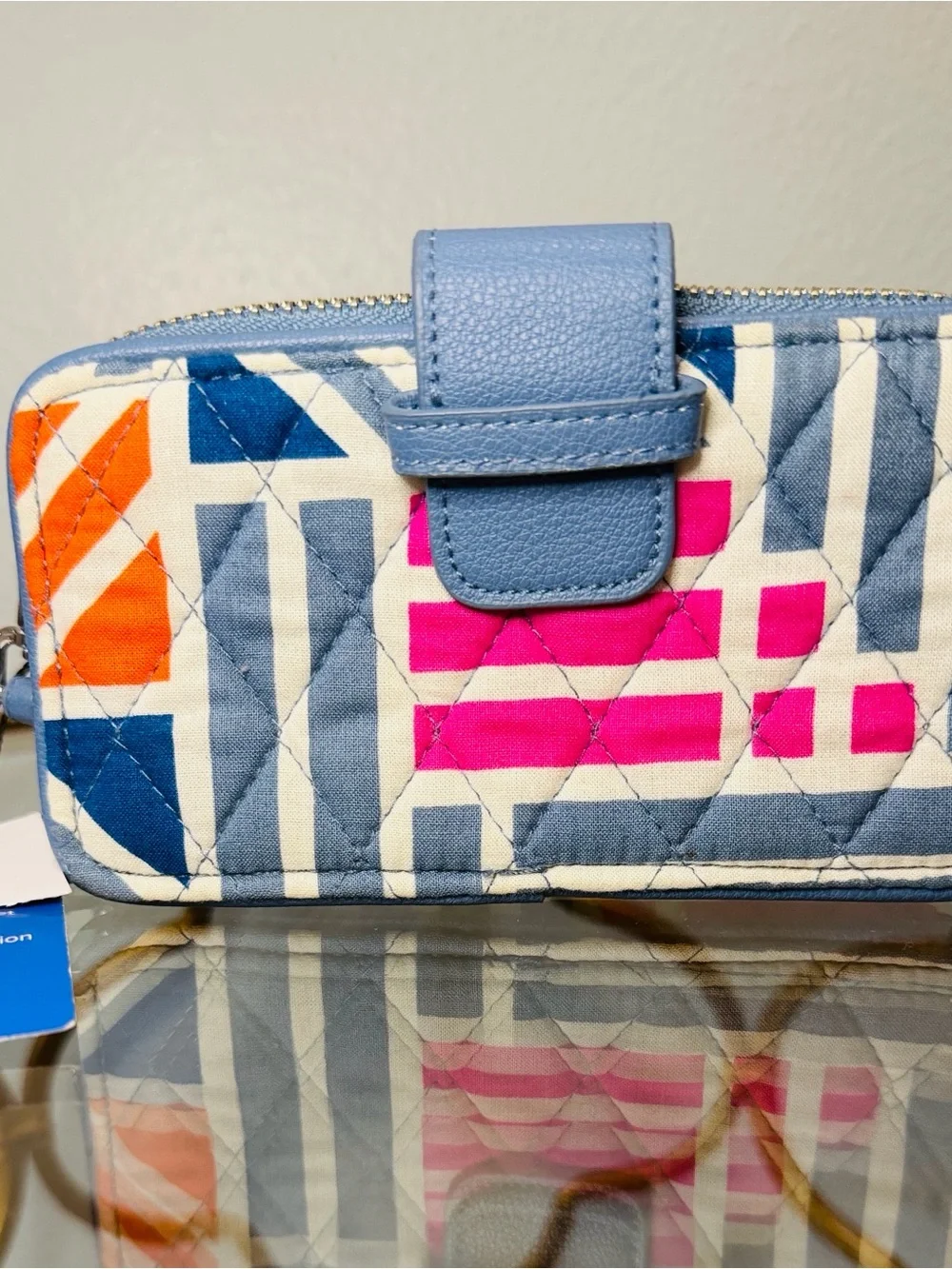 Vera Bradley Blue, White and Pink Geometric RFID Wristlet Wallet - Picture 2 of 9